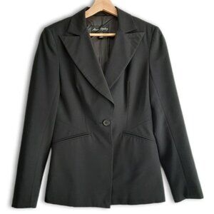 SANDRA ANGELOZZI Single Button Closure Classic Blazer Jacket Black Sz 4